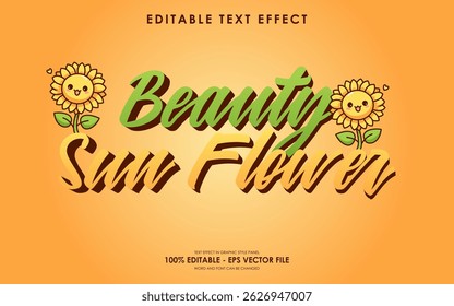 Editable beauty sun flower text effect, with cute sun flower characters