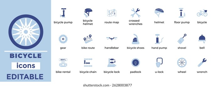 Iconos editables del vector de la bicicleta para el transporte, la aptitud, y los temas del estilo de vida del eco con un diseño limpio, moderno, y mínimo

