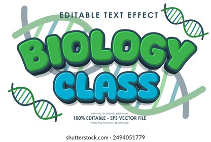 Editable Biology Class 3D Text Effect. with illustrations DNA. Perfect for Back to School themed designs.