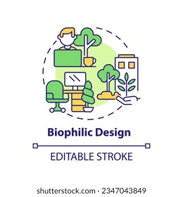 Editable biophilic design icon concept, isolated vector, sustainable office thin line illustration.