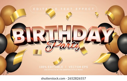 efeito de texto vetorial de festa de aniversário editável com design de estilo moderno