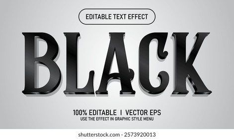 editable black 3d vector white background text effect with modern style design