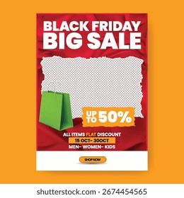Editable Black Friday Mega Sale Flyer Poster Template for Retail Discount, Fashion Deals, Brochure Leaflet Bold text headlines Background Promotion, Special Offer Concept and Event Design