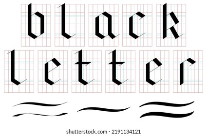 Concepto de tipo de letra negro editable con plantilla de cuadrícula + 5 pinceles caligráficos.