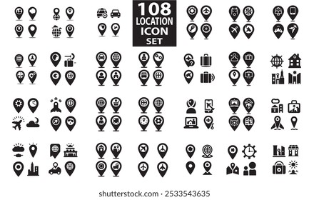 Iconos editables del vector de la silueta de la Locación negra con el fondo transparente