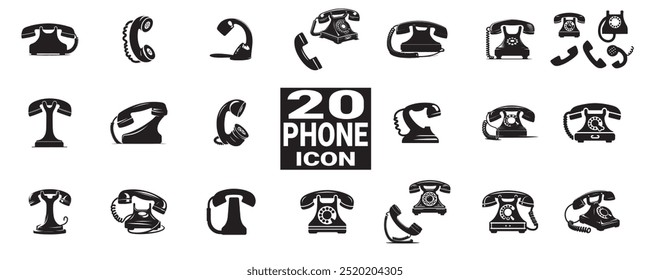 Ilustración de silueta de icono de teléfono antiguo negro editable para uso transparente
