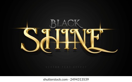 Editable black shine text effect or typography with shiny luxury metal gold effect. Golden text effect 3d rendering mockup for social media business. Gold typo logo with glitter light, grunge texture.