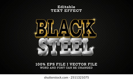 Efecto de texto de acero negro editable. Logo de tifografía