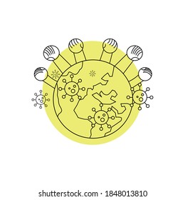 Editable black stroke weight line icon corona virus vs the world. The world fights the corona virus. Concepts of fighting and protection against viruses in clean modern black lines on a white background