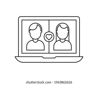 Icono de línea de peso de trazo negro editable de una aplicación o aplicación de citas para portátiles o portátiles para encontrar una coincidencia de amor en línea como vector de eps.