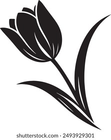Editable Black Tulip Silhouette Vector