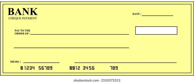 Editable blank Bank check, money cheque, checkbook template Finance with empty field to fill. Banknote