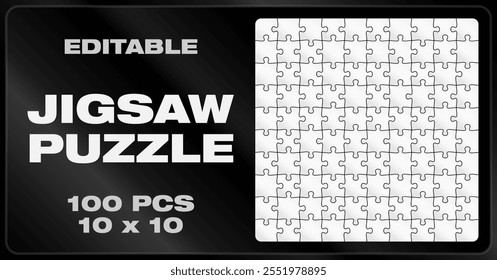 Editable blank jigsaw puzzle vector template. Flat vector illustration design, with each piece having a unique shape.