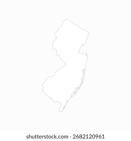 Vector Nuevo en blanco editable del mapa del estado de Jersey con el contorno negro en el fondo blanco. Ilustración de silueta simple para proyectos de geografía, educación y diseño.