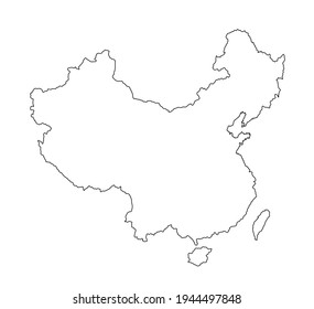 Editable blank vector map of  China isolated on white background. China map contour silhouette illustration.