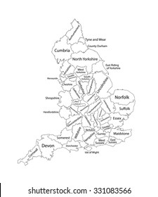 Editable blank vector map of  England. Vector map of England isolated on background. High detailed. Autonomous communities of England. Administrative divisions of England, separated provinces.