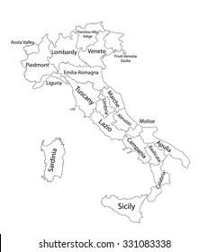 Editable blank vector map of  Italy. Vector map of Italy isolated on background. High detailed. Autonomous communities of Italy. Administrative divisions of Italy, separated provinces. outline map.