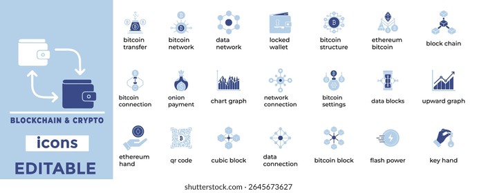 Editable blockchain crypto icons for fintech, web3, and digital assets