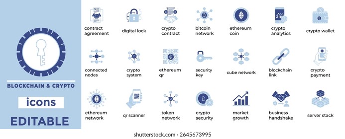 Iconos editables de criptomonedas de blockchain para fintech, Web 3 y activos digitales