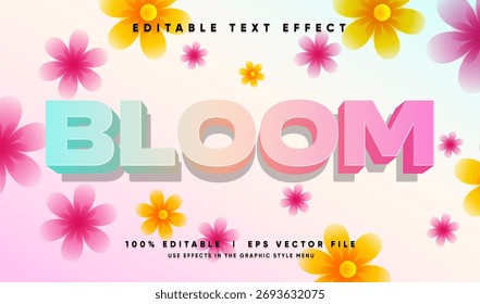 efeito de texto de vetor de flor editável com estilo moderno