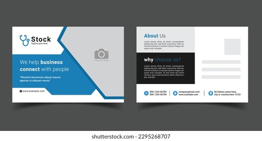 diseño editable de plantilla de postales empresariales eddm con tarjeta postal empresarial azul. 