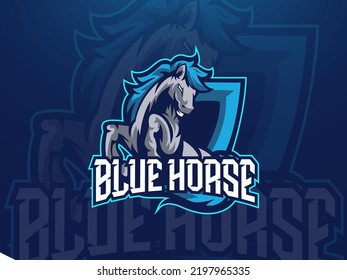 Editable Blue Horse Mascot Logo Template