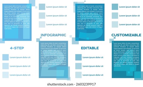 Editable blue infographic layout with 4-step customization blocks