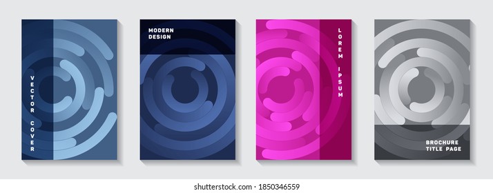 Editable booklet covers mockups. Creative flyer concentric elements motion vector backdrops. Aim goal achievement circles concept. Minimal catalog title pages set.