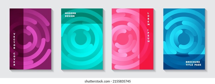 Colección de páginas de título del folleto editable. Los círculos de afiches digitales giran hacia atrás en vectores. Objetivo: el concepto de círculos de logro de objetivos. Diseños de portadas de la publicación Techno.