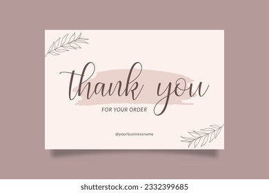 Editable Botanical Thank You Card For Small Online Business with Pink Watercolor and Lettering Font