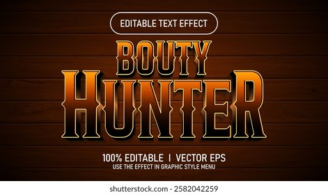 editable bounty hunter 3d vector text effect with modern style design