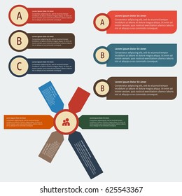 Editable Branched Circle and Bullet Infographic Banner Vector Templates for Data Visualization