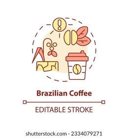 Editable Brazilian coffee icon representing heatflation concept, isolated vector, global warming impact thin line illustration.