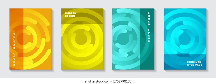 Editable Brochure Covers Collection. Simple Flyer Circles Swirl Vector Backgrounds. Aim Goal Achievement Circles Concept. Trendy Notebook Front Pages Layouts.