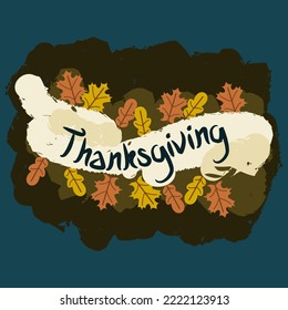 Editierbare Pinselstriche Retro Grußbildfunktion mit Foliage und manueller Schrift für Thanksgiving-Verwandtes Design