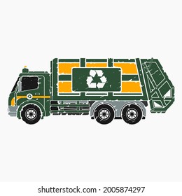 Editable Brush Strokes Style Side View Garbage Trucks Vector Illustration for Green Life and Environment Cleanliness Related Purposes