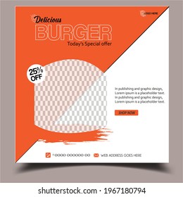 Editable burger social media post template, Fast food social media template for restaurant, burger banner or poster,  Super Delicious Burger Flyer Design.