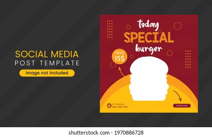 Editable burger social media post template, Fast food social media template for restaurant, burger banner or poster, junk food. Super Delicious Burger Flyer Design, Free Delivery