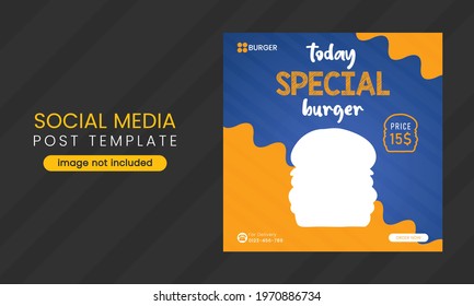 Editable burger social media post template, Fast food social media template for restaurant, burger banner or poster, junk food. Super Delicious Burger Flyer Design, Free Delivery