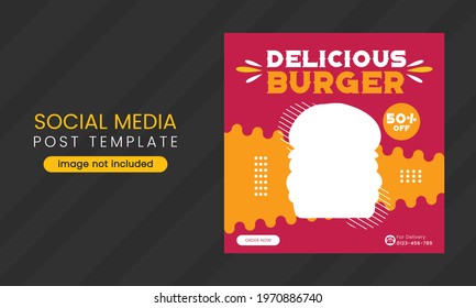 Editable burger social media post template, Fast food social media template for restaurant, burger banner or poster, junk food. Super Delicious Burger Flyer Design, Free Delivery