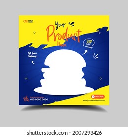Editable burger social media post template, Fast food social media template for restaurant, burger banner or poster, junk food. Super Delicious Burger Flyer Design, Free Delivery