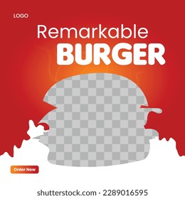 Plantilla de publicación de hamburguesas editable en medios sociales, plantilla de medios sociales de comida rápida para restaurante, hamburguesa , comida chatarra. Diseño de una publicación en medios sociales sobre una hamburguesa súper deliciosa