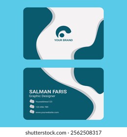 a editable business card with blue color in minimal style, good for businessman card