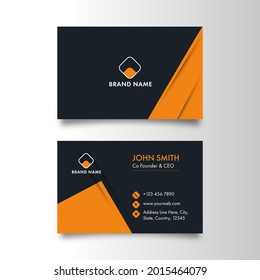 Editable Business Card Design In Black And Orange Color.