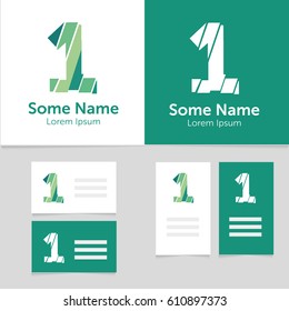 Editable business card template with 1 number logo.Vector illustration.EPS10.