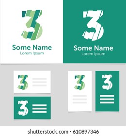 Editable business card template with 3 number logo.Vector illustration.EPS10.