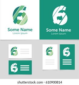 Editable business card template with 6 number logo.Vector illustration.EPS10.