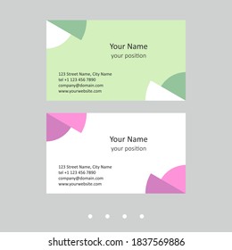 Editable business card template. Abstract geometric style and two attractive color schemes - just replace the example text with your personal data.