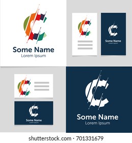 Editable business card template with C letter logo.Vector illustration.EPS10.