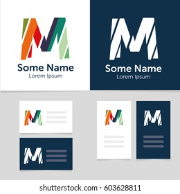 Editable business card template with M letter logo.Vector illustration.EPS10.
